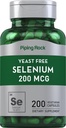 Piping Rock Yeast Free Selenium 200mcg | 200 Capsules | Vegetarian Supplement | Non-GMO, Gluten Free Formula