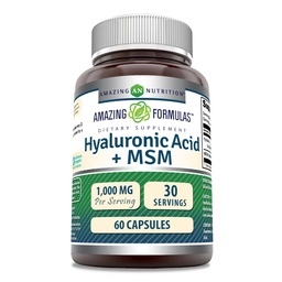 Amazing Formulas Hyaluronic Acid & MSM Supplement | 1000 Mg Per Serving | Capsules | Non-GMO | Gluten Free | Made in USA (60 Count | 1 Pack)
