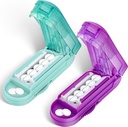 DUBSTAR 2PCS Pill Cutter Splitter for Small and Tiny Pills, Multiple Pill Cutters for Small or Large Pills, Adjustable Pill Splitter with Centering Device and Blade Guard (Purple+Cyan)