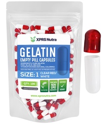XPRS Nutra Size 1 Empty Capsules - 100 Count Empty Gelatin Capsules - Pill DIY Capsule Filling - Pure Bovine Pill Gel Caps for Do-It-Yourself Supplements (Clear Red/White)