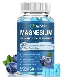 Magnesium Gummies 600mg per Serving-Magnesium Glycinate 400mg and Magnesium Malate 200mg,Sugar Free Magnesium Potassium Supplement for Calm Mood, Muscle, Bone & Sleep Support,60 Blueberry Gummies