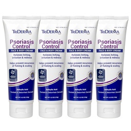 TriDerma Psoriasis Control Face & Body Cream - Maximum Strength 3% Salicylic Acid, AP4 Aloe Vera Gel, Urea Cream - Extra Moisturizing Treatment, No Cortisone or Coal Tar - FSA Eligible - 4.2 oz, 4Pack