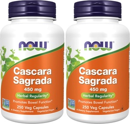 NOW Supplements, Cascara Sagrada (Rhamnus purshiana)450 mg, 250 Veg Capsules (Pack of 2)