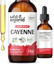 Wild & Organic Cayenne Pepper Tincture - Capsaicin Supplements for Digestive Support - Cayenne Pepper Extract Liquid - Vegan, Alcohol-Free Drops - 2 fl oz