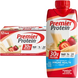 Premier Protein Shake, Strawberries & Cream, 30g Protein, 11 fl oz, Pack of 12 (Packaging May Vary)
