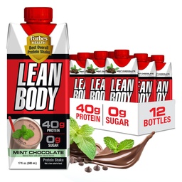 Labrada Lean Body Ready-to-Drink Mint Chocolate Protein Shake, 40g Protein, Whey Blend, 0 Sugar, Gluten Free, 22 Vitamins & Minerals, (Recyclable Carton & Lid - Pack of 12) LABRADA