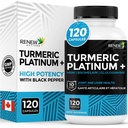 Renew Actives Turmeric Platinum 1350MG per 3 Capsules with Black Pepper & Ginger – Antioxidant, Liver & Digestive Support – Reduces Inflammation & Boosts Immunity – Made in Canada – 120 Capsules