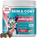 Solid Gold Omega 3 Fish Oil for Dogs Soft Chews - Chicken Flavored Omega 3 for Dog Skin & Coat Health - Vitamin C, E & Biotin Chews for Dry Skin, Immune Support & Itch Relief for Dogs - All Ages 120ct
