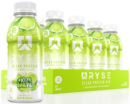 RYSE Clear Protein Drink - Key Lime Pie - 100 Calories, 22g Whey Isolate Protein Shake, Sugar-Free, 0g Fat & Lactose-Free - Refreshing Ready-to-Drink Beverage - 16.9 fl oz Bottles (12-Pack)