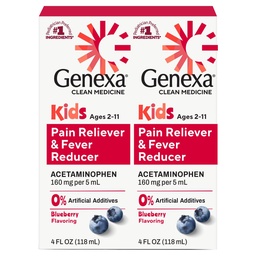 Genexa Children's Clean Acetaminophen | Pediatrician Preferred Ingredients | Pain & Fever Reducer for Kids | Dye Free, 0% Artificial Additives | Ages 2-11, Delicious Organic Blueberry Liquid, 4 fl oz
